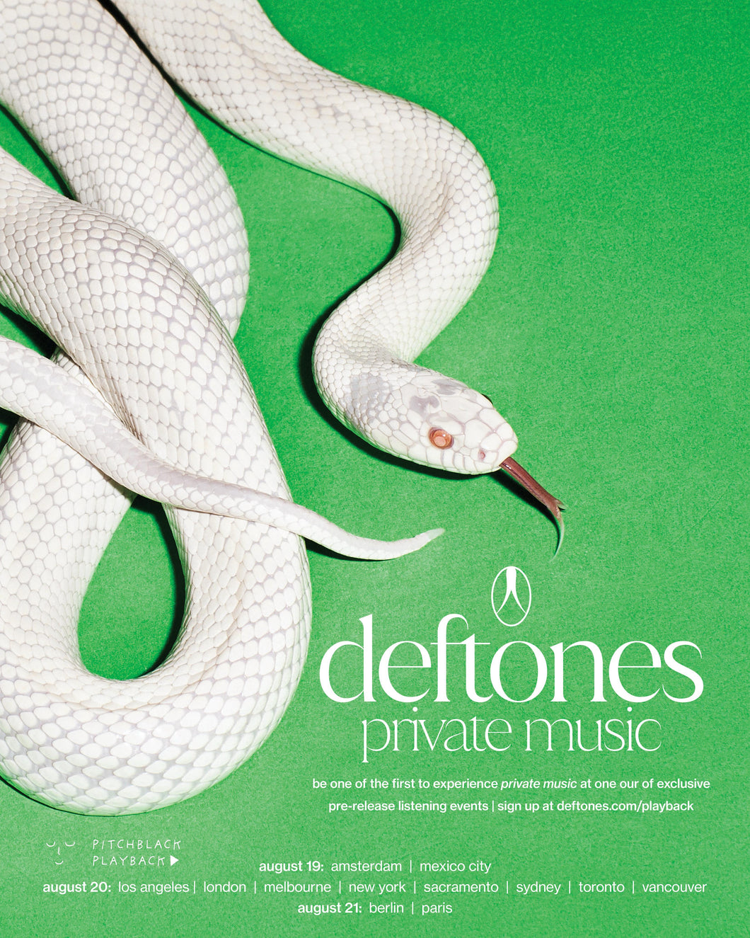 Deftones 'private music' estreno del álbum en la oscuridad - Martes 19 de agosto de 2025 8PM @ Shhh! x 99 Records, Mexico City